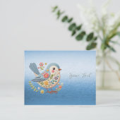 リトルバードフローラ刺繍ブルーポストカード ポストカード (スタンド正面)