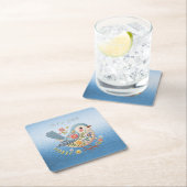 リトルバードフローラ刺繍ブルー紙コースター スクエアペーパーコースター (インサイチュ)