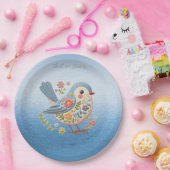 リトルバードフローラ刺繍ブルー紙プレート ペーパープレート (パーティー)