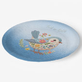 リトルバードフローラ刺繍ブルー紙プレート ペーパープレート (アングル)