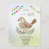 リトルバードフローラ金ゴールド誕生日パーティーへの招待 招待状 (正面/裏面)