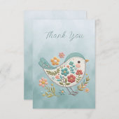 リトルバードブルーピンクの花サンキューカード サンキューカード (正面/裏面)