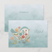 リトルバードブルーピンクの花サンキューカード サンキューカード (正面/裏面)