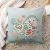リトルバードブルーピンクの花装飾用クッション クッション (ブランケット)