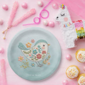 リトルバードブルーピンクフラワーズ紙プレート ペーパープレート (パーティー)