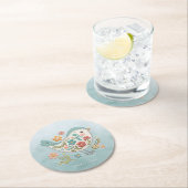 リトルバードブルーピンク花紙コースター ラウンドペーパーコースター (インサイチュ)