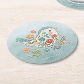 リトルバードブルーピンク花紙コースター ラウンドペーパーコースター (アングル)
