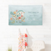 リトルバードブルーピンク花赤ちゃんシャワー 横断幕 (インサイチュ)