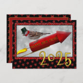 リトルバードライディングロケットヴィンテージ新年おめでとう ポストカード (正面/裏面)