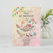 リトルバードリーブス フラワーズ ピンク バースデーパーティー 招待状 (スタンド正面)