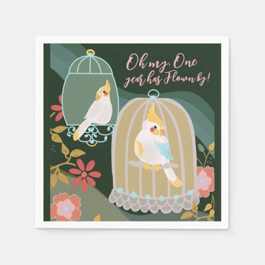 リトルバードレインボーグリーンガールファースト誕生日 スタンダードカクテルナプキン (正面)