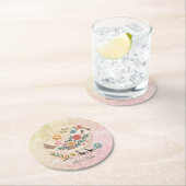 リトルバード離れ花ピンク紙コースター ラウンドペーパーコースター (インサイチュ)