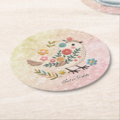 リトルバード離れ花ピンク紙コースター ラウンドペーパーコースター (アングル)
