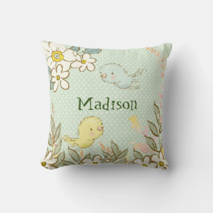 リトルバード飛んでいるフローラ水玉模様ベビー子供部屋 クッション