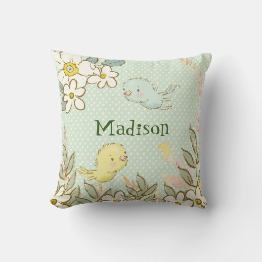 リトルバード飛んでいるフローラ水玉模様ベビー子供部屋 クッション (正面)