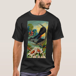 リトルバード&ツリーブランチw花2素晴らしイラストレーター tシャツ