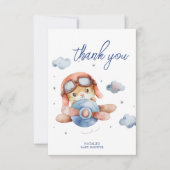 リトルパイロットヴィンテージ飛行機の赤ちゃんシャワー サンキューカード (正面)