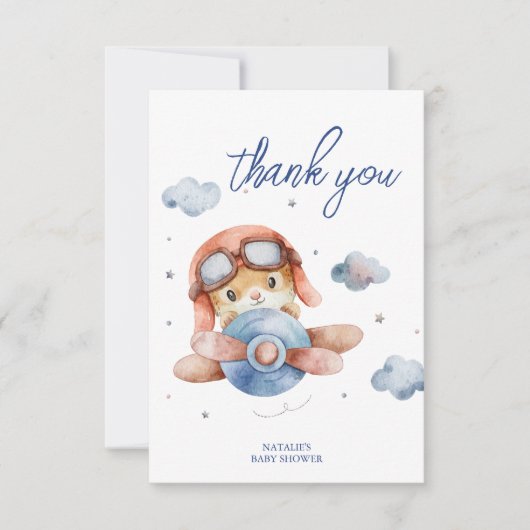 リトルパイロットヴィンテージ飛行機の赤ちゃんシャワー サンキューカード (正面)