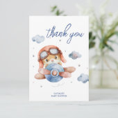 リトルパイロットヴィンテージ飛行機の赤ちゃんシャワー サンキューカード (スタンド正面)