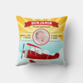 リトルパイロット赤飛行機ベビー写真誕生統計 クッション (裏面)