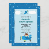 リトルパイロット飛行機誕生日パーティーの招待 招待状 (正面/裏面)