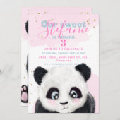 リトルパンダのベビーガール誕生日 案内状 (正面/裏面)