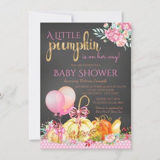 リトルパンプキンガールズ 黒板 秋のベイビーシャワー 招待状 (正面)