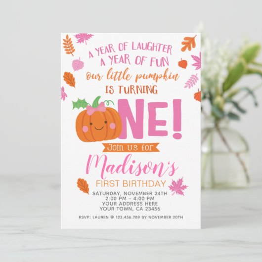 リトルパンプキンガールファースト誕生日招待状 招待状 (スタンド正面)