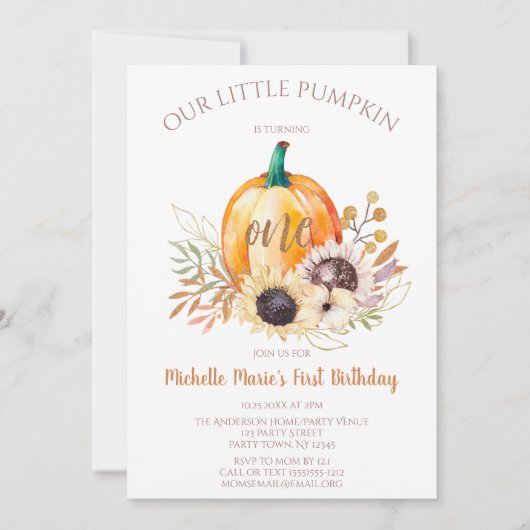 リトルパンプキンガールファースト誕生日 招待状 (正面)