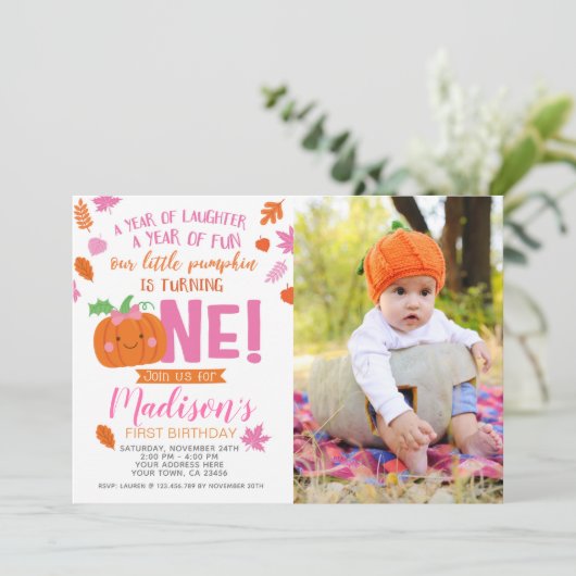 リトルパンプキンガール誕生日招待状と写真 招待状 (スタンド正面)