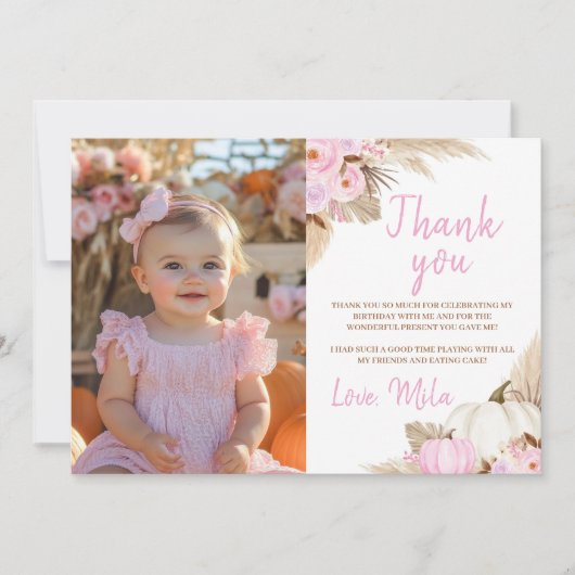 リトルパンプキンガール 誕生日写真 ありがとうカード サンキューカード (正面)