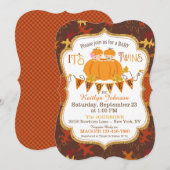 リトルパンプキンツインズ 秋の落ち葉 ベビーシャワー 招待状 (正面/裏面)