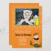 リトルパンプキンハロウィーン5x7フォト誕生日 招待状 (正面/裏面)