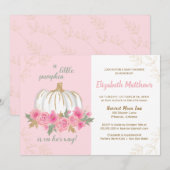 リトルパンプキンピンクゴールドオータムガールベビーシャワー 招待状 (正面/裏面)