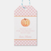 リトルパンプキンピンクチェックの1歳の誕生日 ギフトタグ (正面)