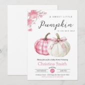 リトルパンプキンピンクフラワー ベビーガールシャワー 招待状 (正面/裏面)