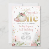 リトルパンプキンピンクプレイドファースト誕生日 招待状 (正面)