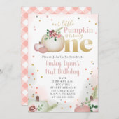 リトルパンプキンピンクプレイドファースト誕生日 招待状 (正面/裏面)