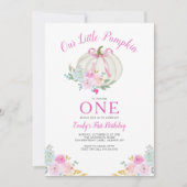 リトルパンプキンピンクリボン 女の子のファーストバースデー 招待状 (正面)