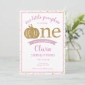 リトルパンプキンピンク金ゴールドグリッターファースト誕生日 招待状 (スタンド正面)