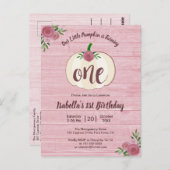 リトルパンプキンピンク1歳誕生日パーティー招待状 ポストカード (正面/裏面)