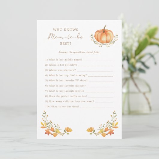 リトルパンプキンフォール|ベイビーシャワーゲームカード 招待状 (スタンド正面)