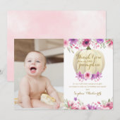 リトルパンプキンフラワー 1歳誕生日写真 サンキューカード (正面/裏面)