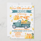 リトルパンプキンブルートラック1stバースデー招待状 招待状 (正面)