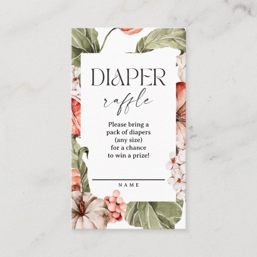 リトルパンプキンベイビーシャワーディーパーラッフルカード 名刺 (正面)