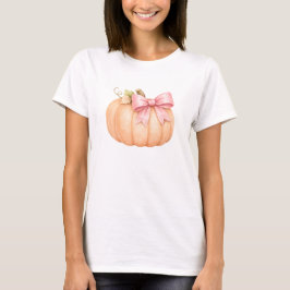 リトルパンプキンベイビーシャワーフォールピンクパンプキンリボン Tシャツ