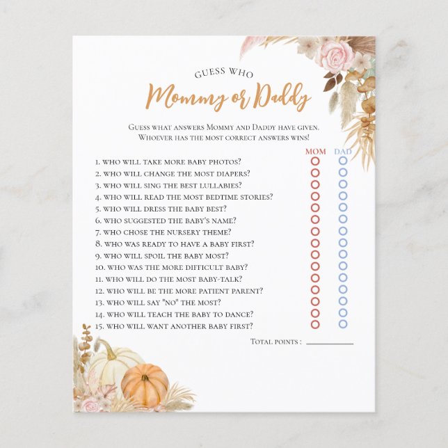 リトルパンプキンボホオートムフラワーベビーシャワーゲーム (正面)