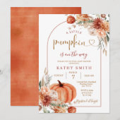リトルパンプキンボホーアーチ秋の花ベイビーシャワー 招待状 (正面/裏面)