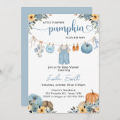 リトルパンプキン男の子衣類ライン赤ちゃんシャワー 招待状 (正面/裏面)