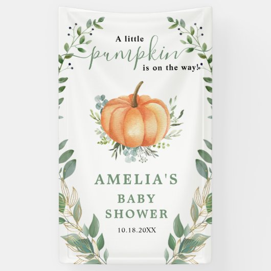 リトルパンプキン秋のグリーンゴールドベイビーシャワー 横断幕 (縦)
